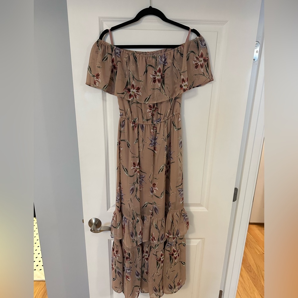 Tan off shoulder Love Fire Dress